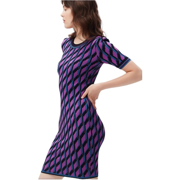 Diane Von Furstenberg Dvf Anahi Cube Chain Purple Mini Sweater Dress Size S - Picture 3 of 8